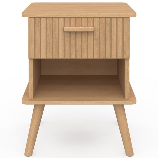 Lot de 2 tables de chevet JULIETTE 1 tiroir avec niche effet lattes tasseau bois - Image 3