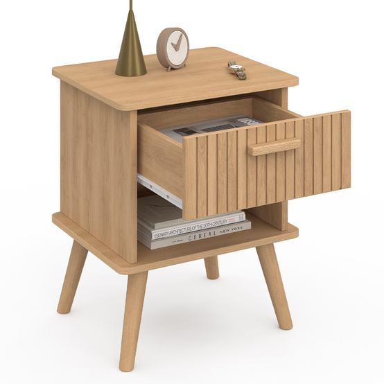 Lot de 2 tables de chevet JULIETTE 1 tiroir avec niche effet lattes tasseau bois - Image 4