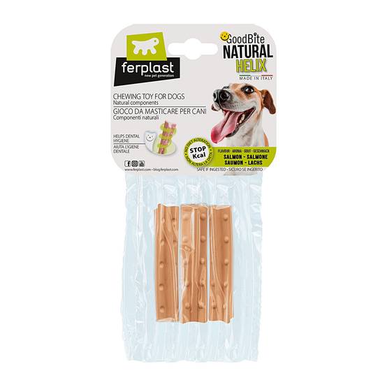 Ferplast - Ferplast GOODBITE NATURAL HELIX S jouet os à hélice pour l'hygiène dentaire, saveur de saumon, chien moyen-petit (3-10 Kg), naturel, 3 pièces de 16g - Imagen 1