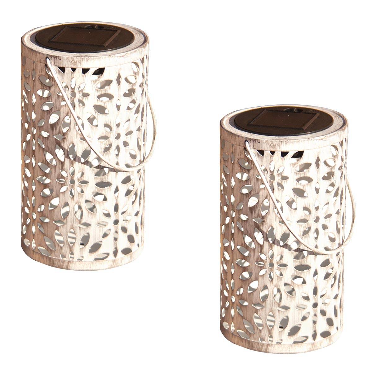 Lumisky - 2 lanternes solaires ombre fleur BLOOM Blanc Metal H31cm - Image 1