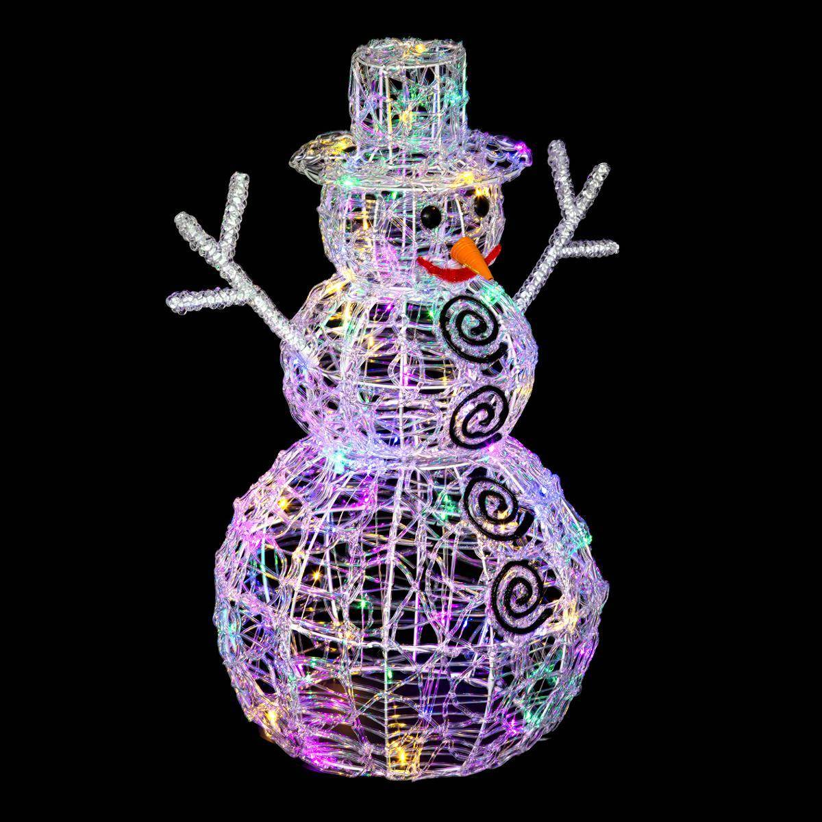 Fééric Lights & Christmas - Forme acrylique bonhomme de neige 3D lumineuse 80 LED H.60cm extérieur multicolore - Feeric Lights & Christmas - Imagen 2
