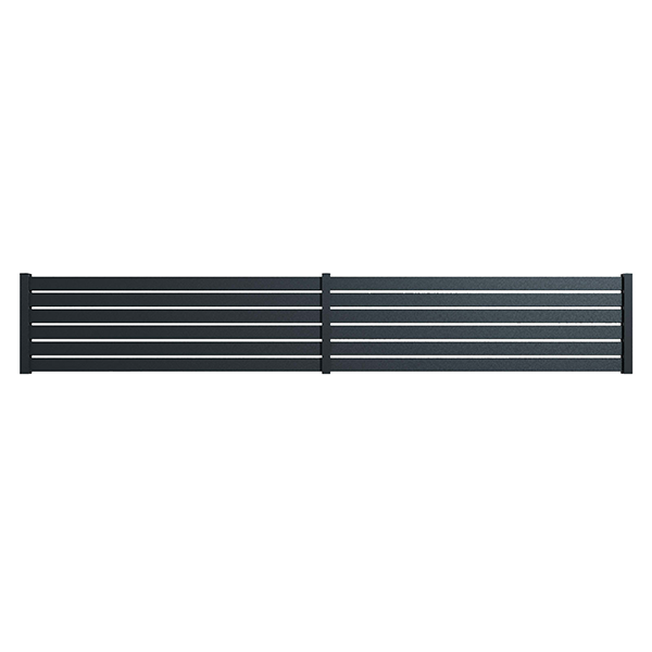 Portail Packit - Clôture alu 6 lames modèle ajouré en kit - 2 éléments dim. L4154 mm (poteaux compris) x H675mm  Gris RAL 7016