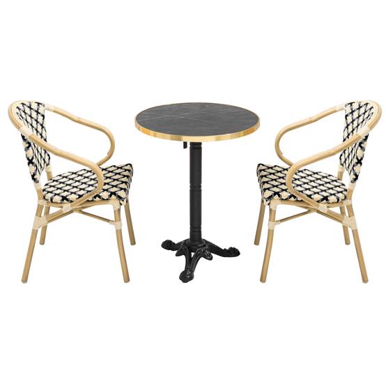Oviala - Ensemble table de terrasse marbre noir et 2 chaises noir Montmartre - Oviala - Image 2