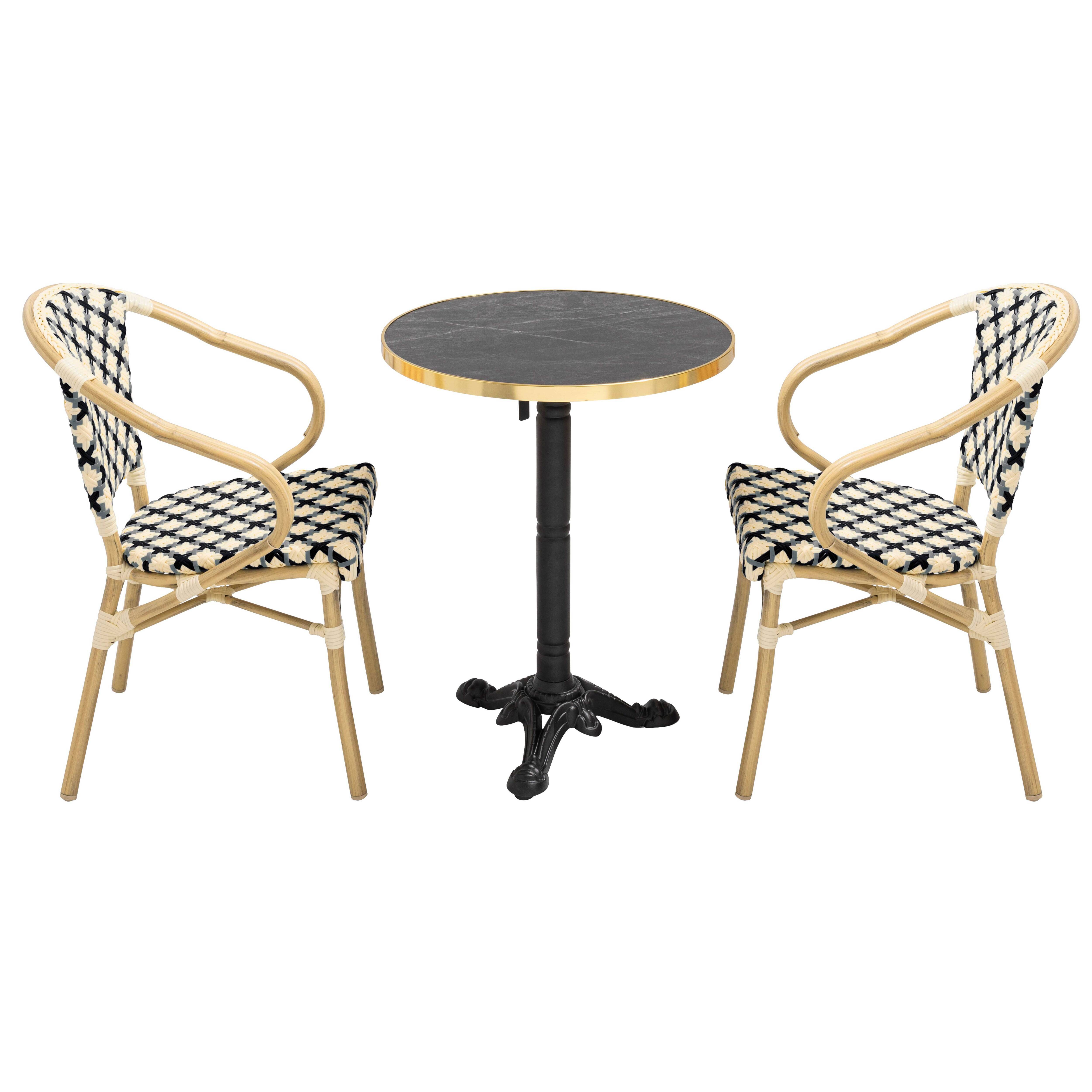 Oviala - Ensemble table de terrasse marbre noir et 2 chaises noir Montmartre - Oviala - Image 2