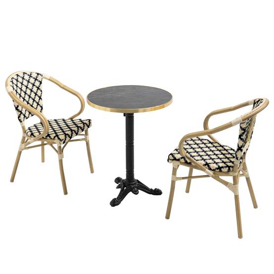 Oviala - Ensemble table de terrasse marbre noir et 2 chaises noir Montmartre - Oviala - Image 1