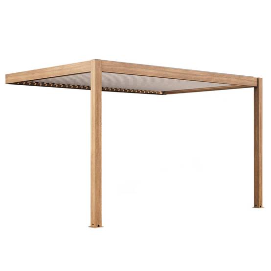 Oviala - Pergola bioclimatique adossée 3x4m et 3 stores bois blanc Thebes - Oviala - Image 4