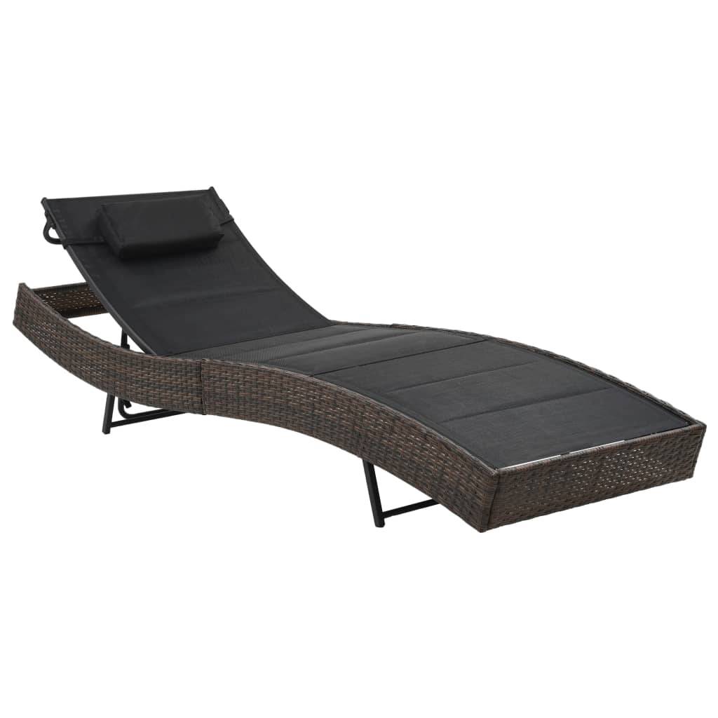 Helloshop26 - Transat chaise longue bain de soleil lit de jardin terrasse meuble d'extérieur résine tressée et textilène marron - Imagen 1