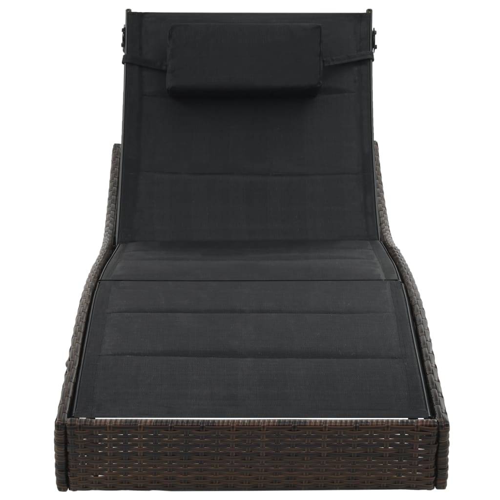 Helloshop26 - Transat chaise longue bain de soleil lit de jardin terrasse meuble d'extérieur résine tressée et textilène marron - Imagen 3