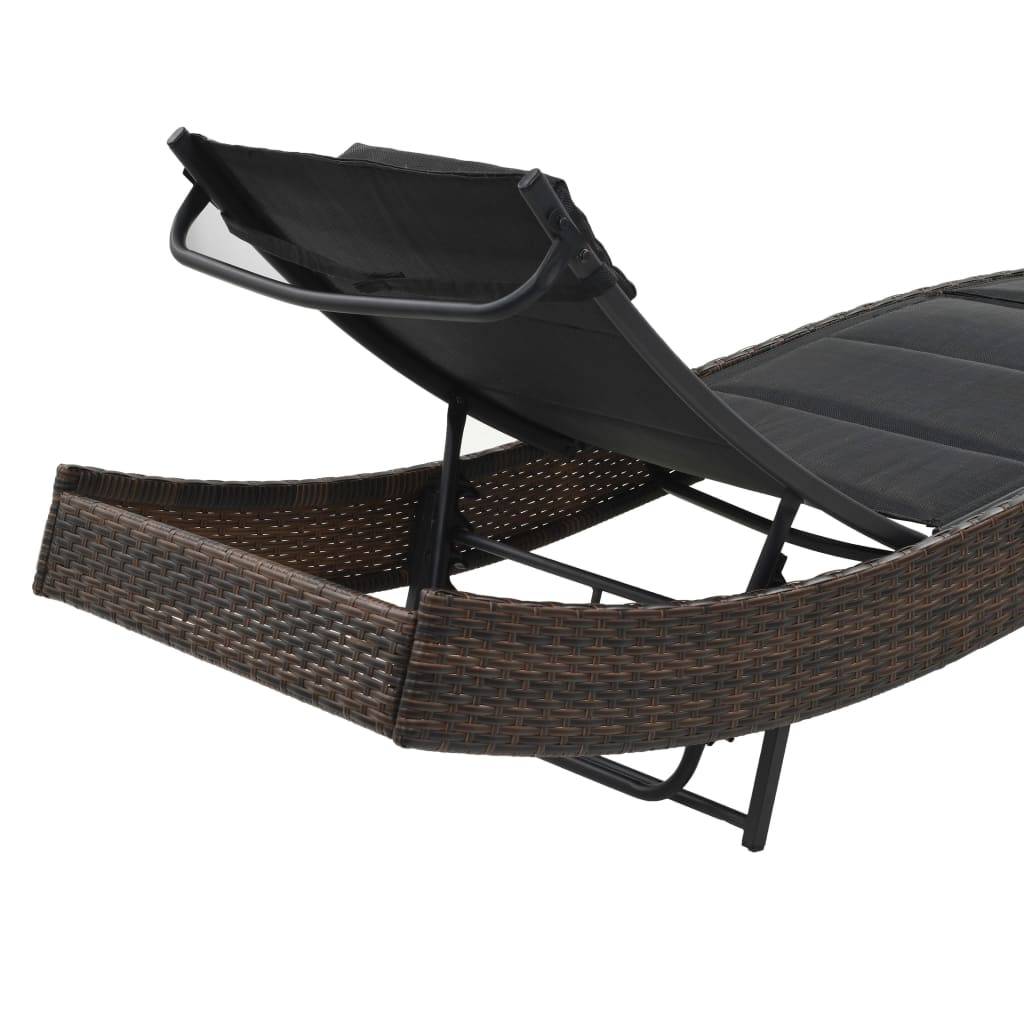 Helloshop26 - Transat chaise longue bain de soleil lit de jardin terrasse meuble d'extérieur résine tressée et textilène marron - Imagen 4