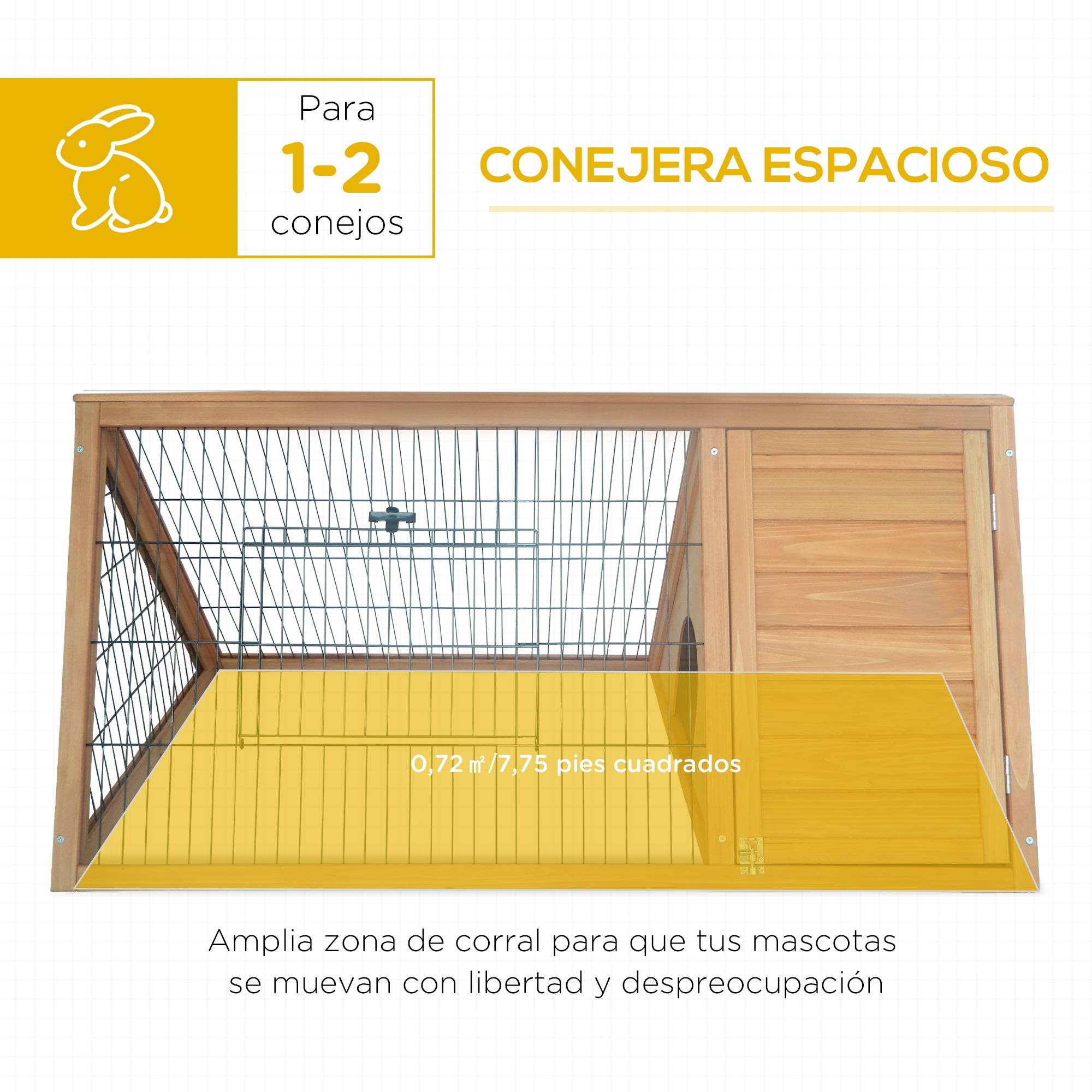 Cage à lapin triangulaire en bois naturel, 116 x 62,2 x 52,5 cm, avec portes et grillage métallique. - Image 6