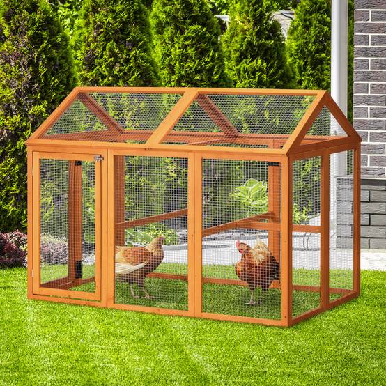 Enclos poulailler en bois cage à poules parc grillagé 140 x 88,5 x 106 cm orange - Image 4