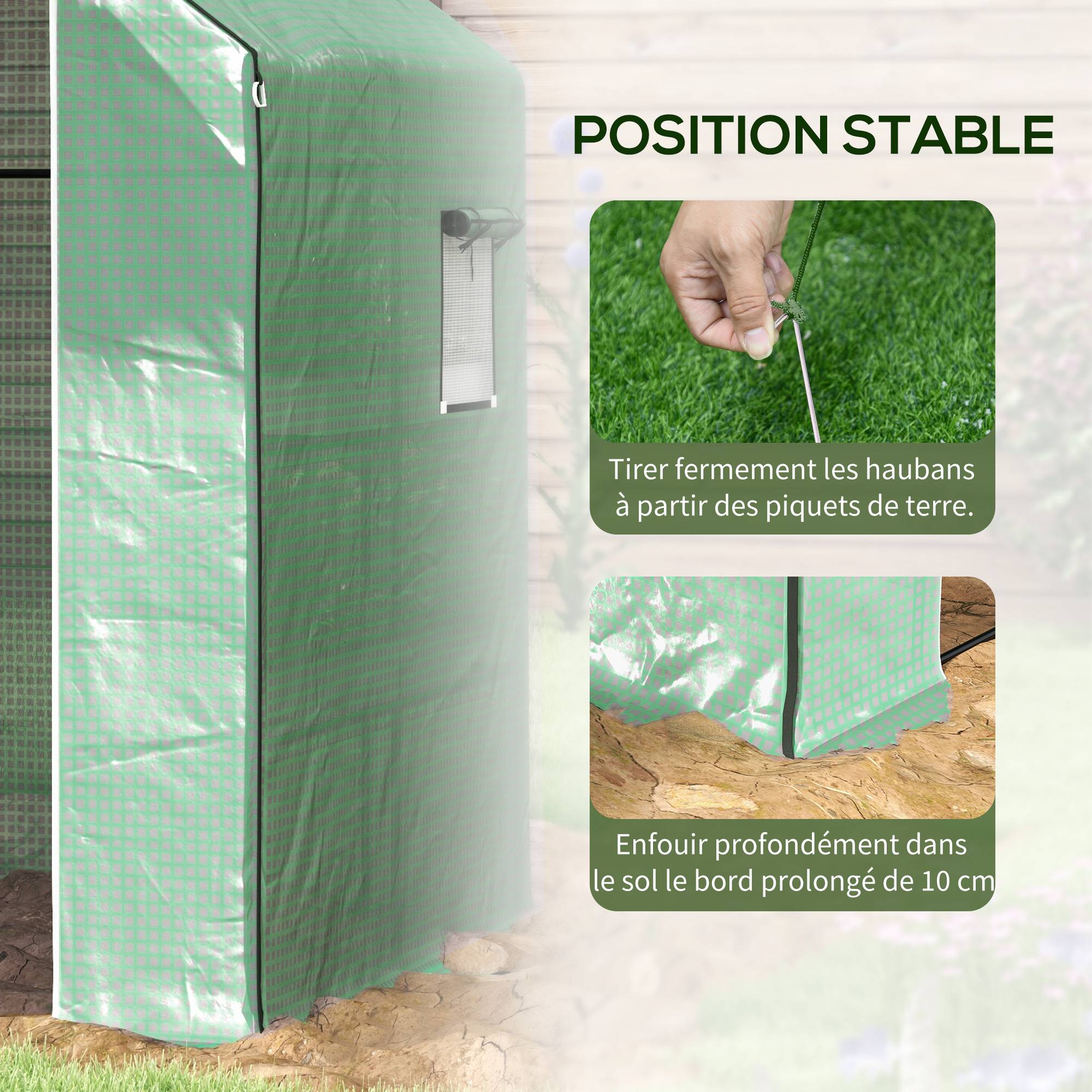 Outsunny - Serre de jardin balcon 140x143x190cm 3 étagères bâche renforcée 135g/m² porte zippée enroulable pour légumes plantes fleurs acier vert - Outsunny - Image 8