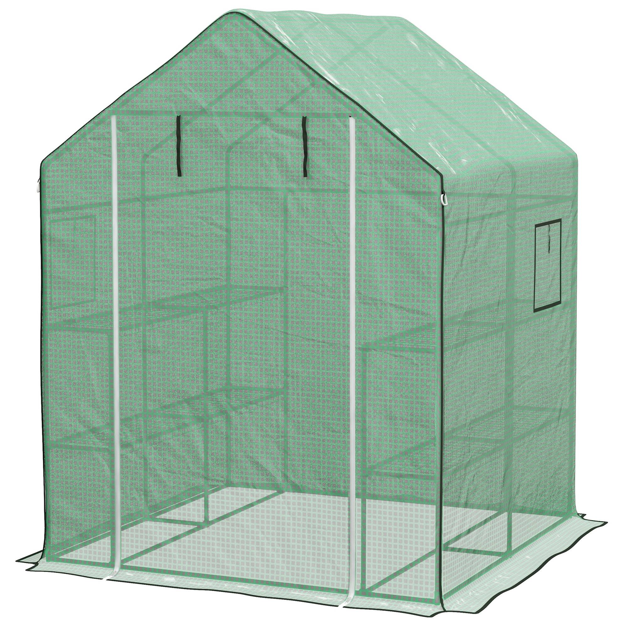 Outsunny - Serre de jardin balcon 140x143x190cm 3 étagères bâche renforcée 135g/m² porte zippée enroulable pour légumes plantes fleurs acier vert - Outsunny - Image 4