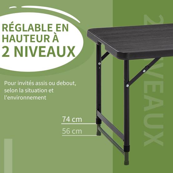 Table de jardin rectangulaire pliable camping pour 4 personnes hauteur réglable 118 x 60 x 74 cm - Image 7