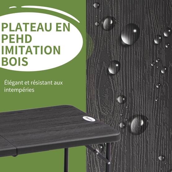 Table de jardin rectangulaire pliable camping pour 4 personnes hauteur réglable 118 x 60 x 74 cm - Image 9