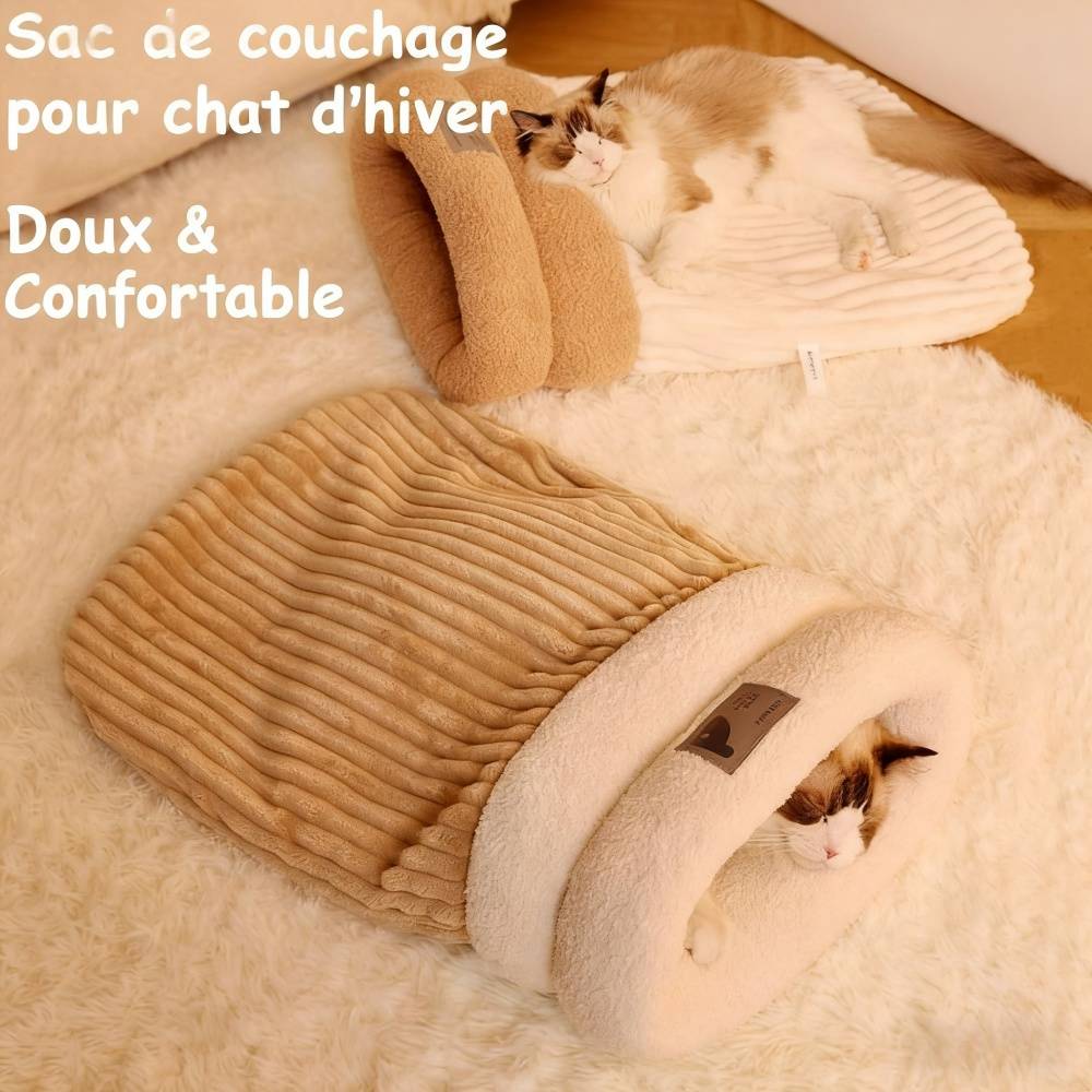 Niche Panier en Peluche pour Chat - Lytech Multifonction (Lit + Tunnel de Jeu), Confort Absolu Chaud, Idéal pour Sommeil Calme en Hiver - M - Lytech - Image 2