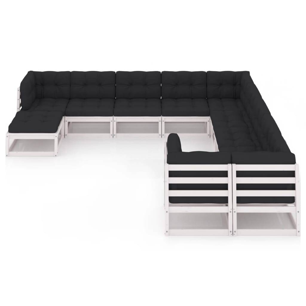 Helloshop26 - Salon de jardin meuble d'extérieur ensemble de mobilier 11 pièces avec coussins blanc bois de pin massif - Imagen 2