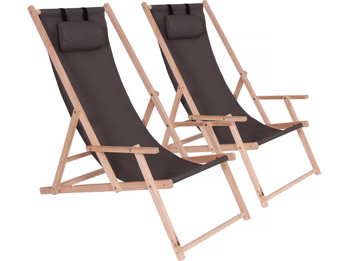 Habitat Et Jardin - Lot De 2 Transat En Bois "chilienne" Avec Accoudoir - 107 X 56.5 X 81 Cm - Gris Foncé -habitat Et Jardin - Imagen 1