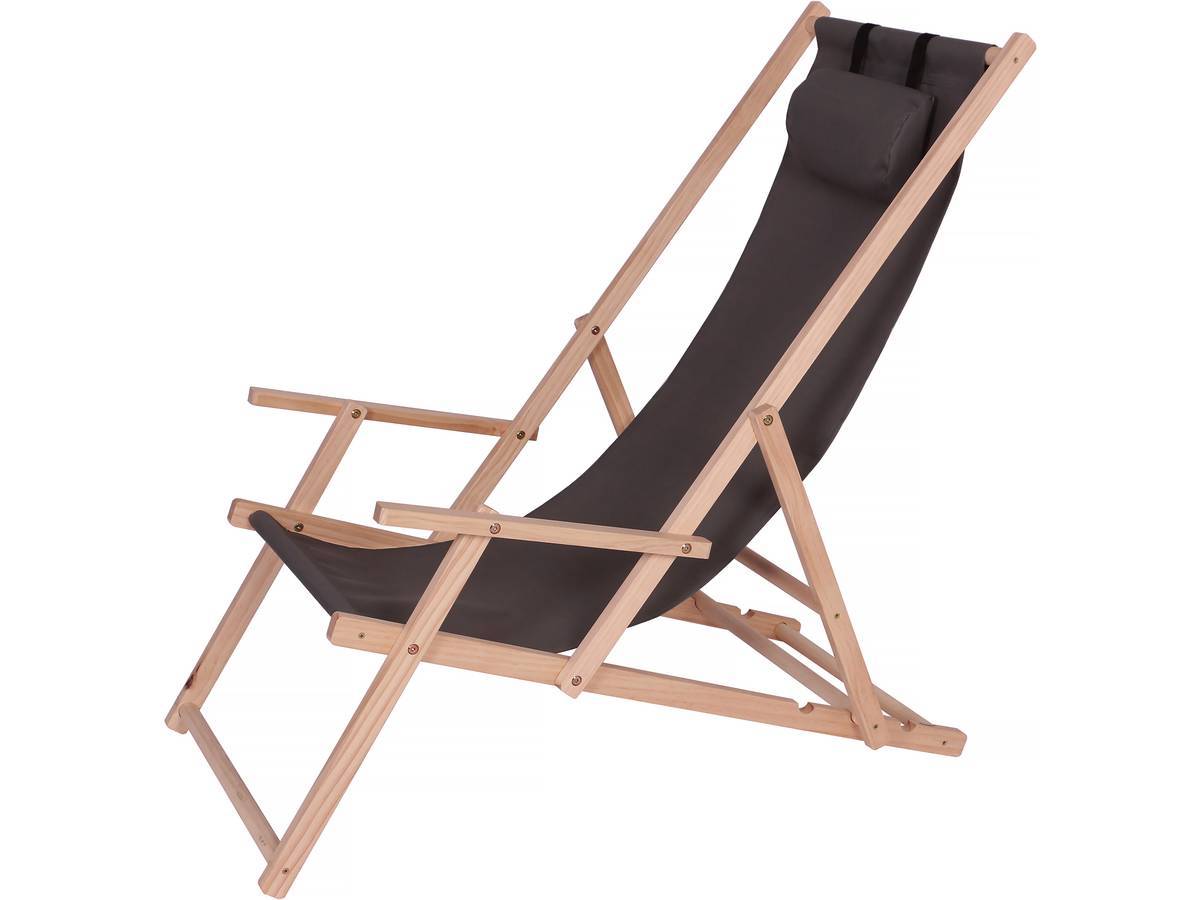 Habitat Et Jardin - Lot De 2 Transat En Bois "chilienne" Avec Accoudoir - 107 X 56.5 X 81 Cm - Gris Foncé -habitat Et Jardin - Imagen 3
