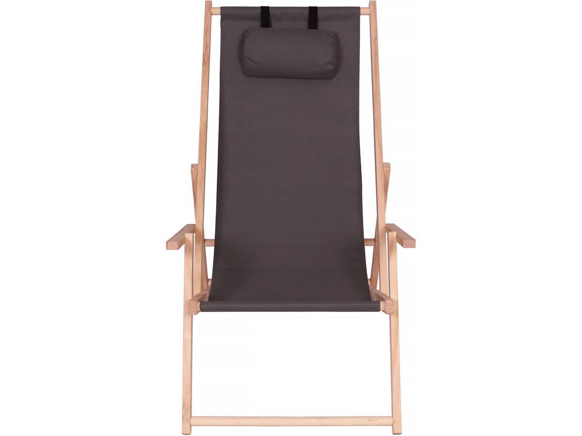 Habitat Et Jardin - Lot De 2 Transat En Bois "chilienne" Avec Accoudoir - 107 X 56.5 X 81 Cm - Gris Foncé -habitat Et Jardin - Imagen 2
