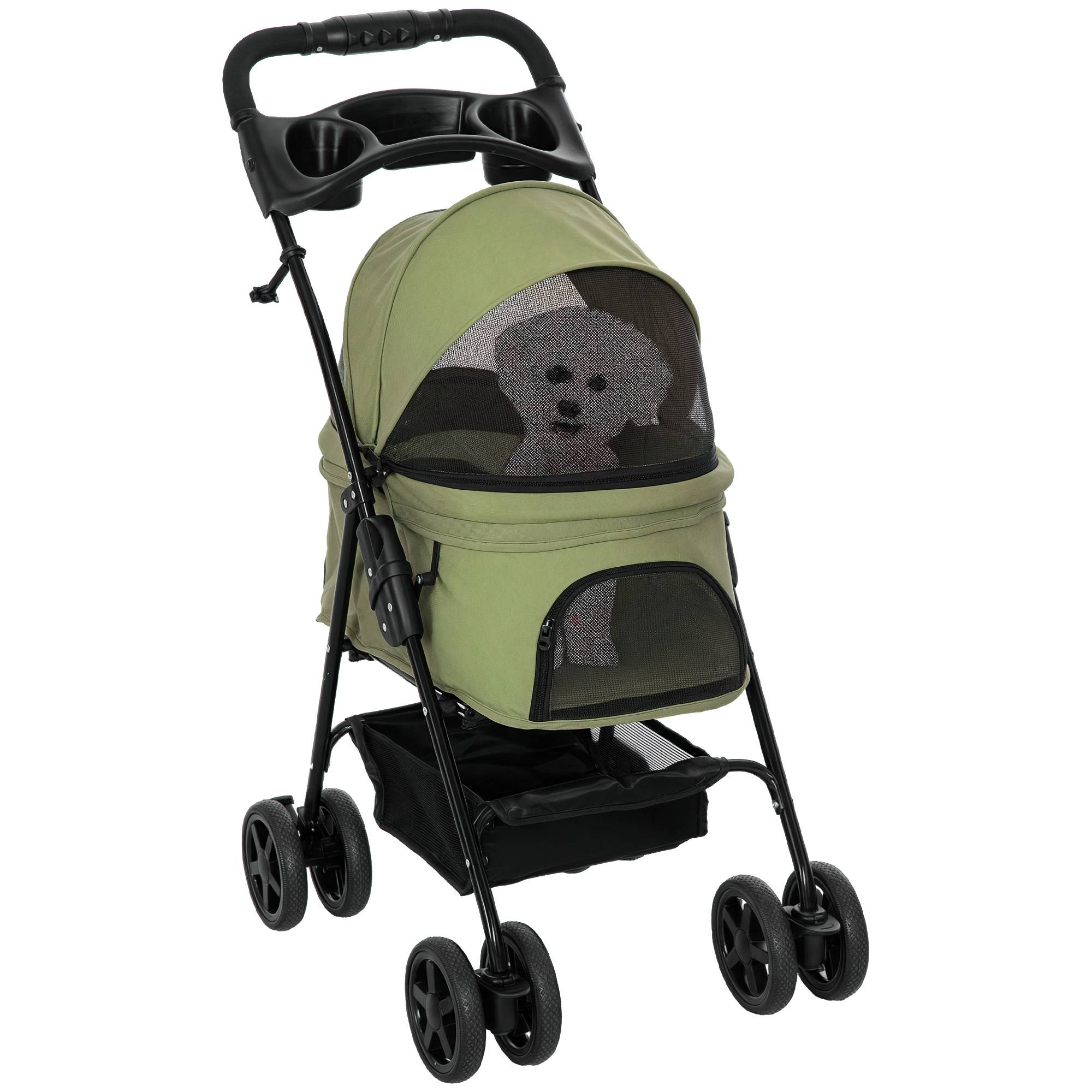 Poussette chien, pliable, 2 laisses sécurité, 2 porte-gobelets, 67 x 45 x 96 cm, kaki - Image 1