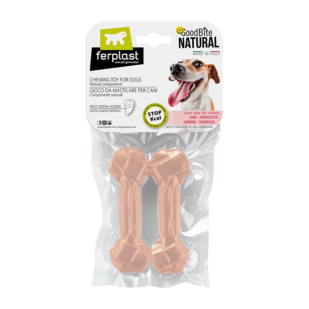 Ferplast - Ferplast GOODBITE NATURAL S jouet os pour l'hygiène dentaire, saveur de jambon, chien moyen-petit (5-10 Kg), naturel, 2 pièces de 40g - Imagen 1