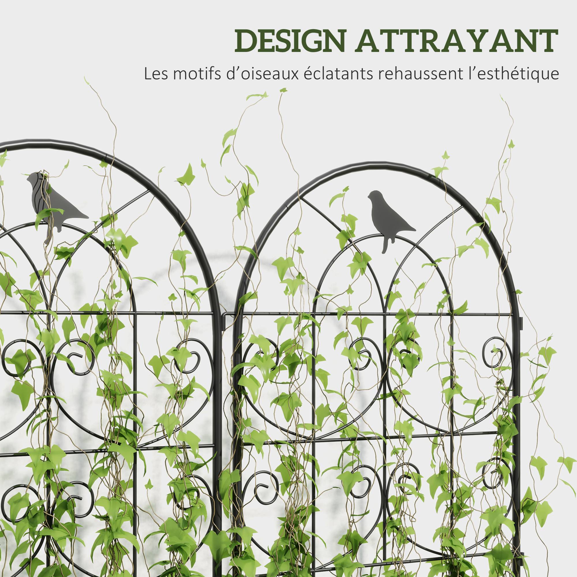 Treillis de jardin lot de 2 métal noir 50 x 1.3 x 120 cm - PANGIVO - Image 7