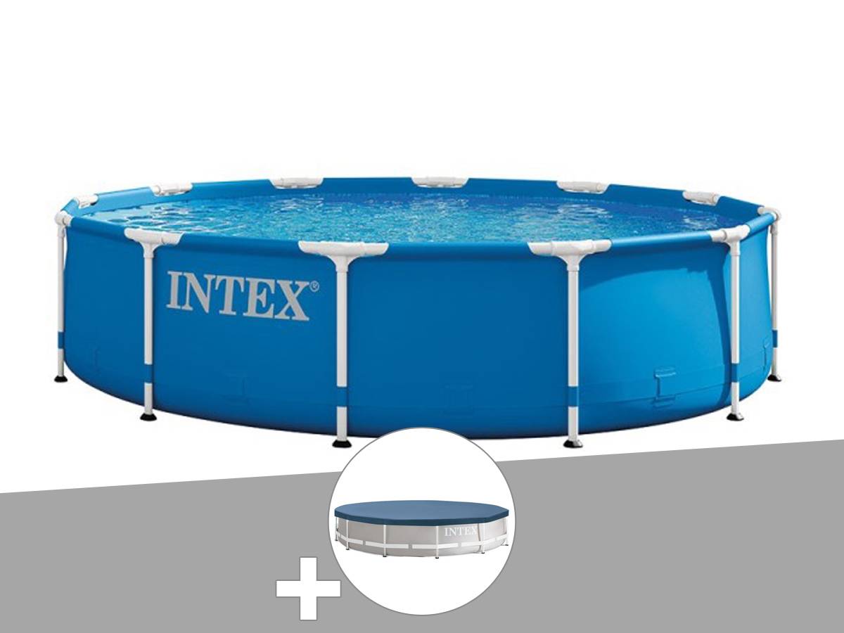 Kit piscine tubulaire Intex Metal Frame ronde 3,66 x 0,76 m + Bâche de protection - Image 1