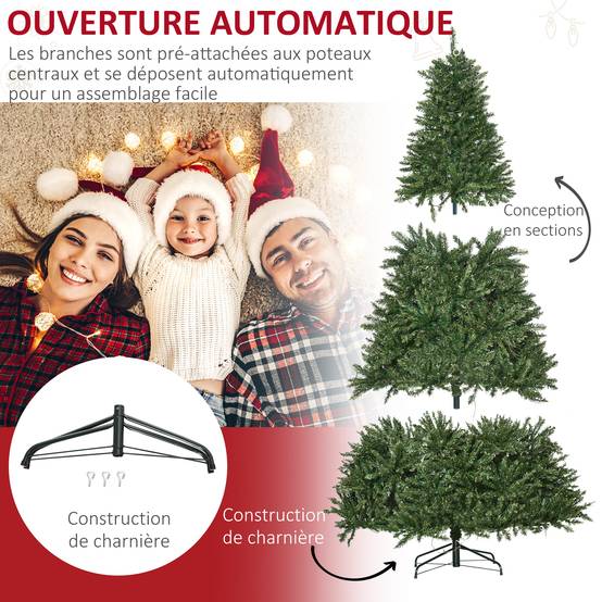 Sapin de Noël Artificiel Lumineux 210H cm LED x 700 Blanc Chaud + Support Pied 2154 Branches Vert - Image 8