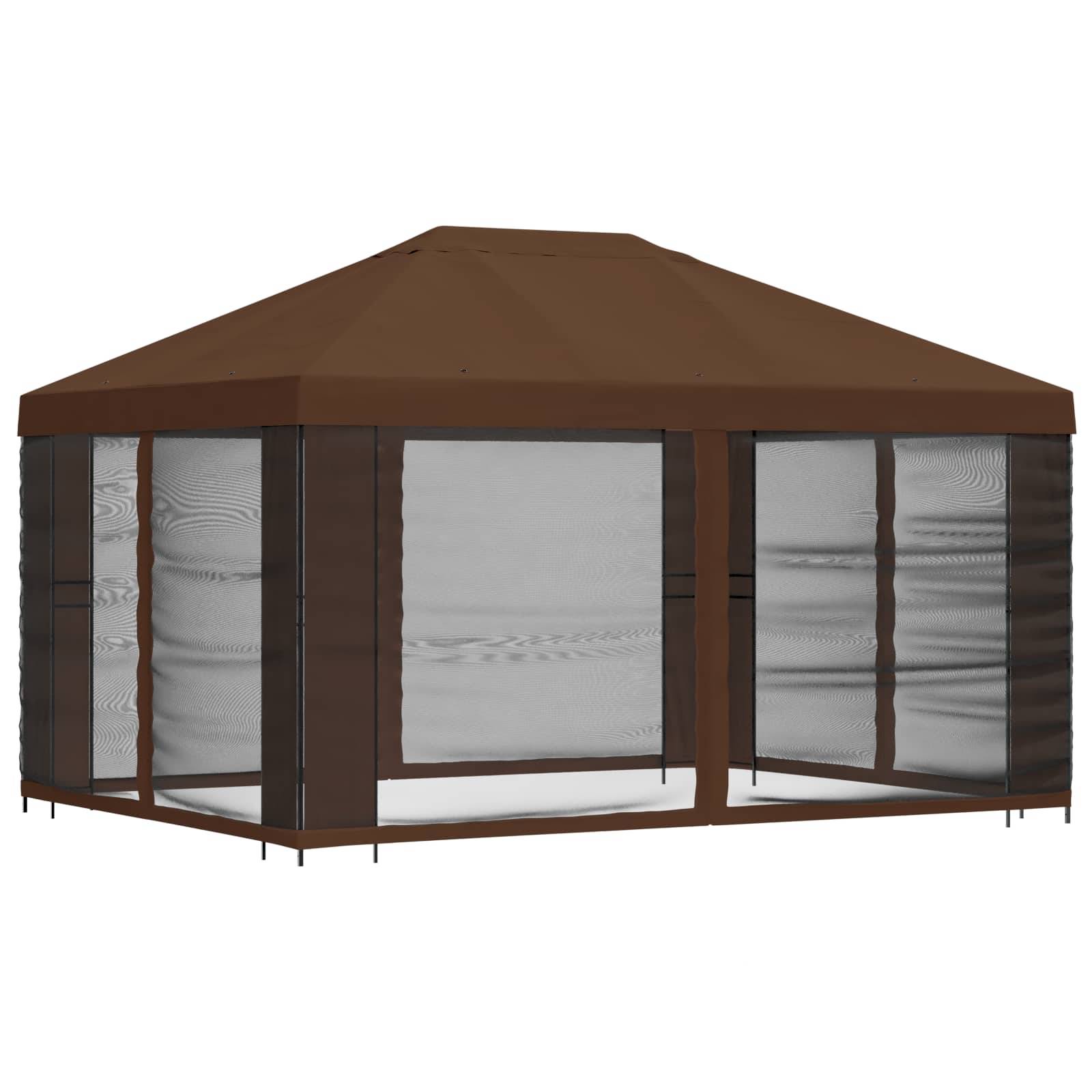Tonnelle de jardin polyester et acier marron 400 x 300 x 276.5 cm - PANGIVO - Image 3