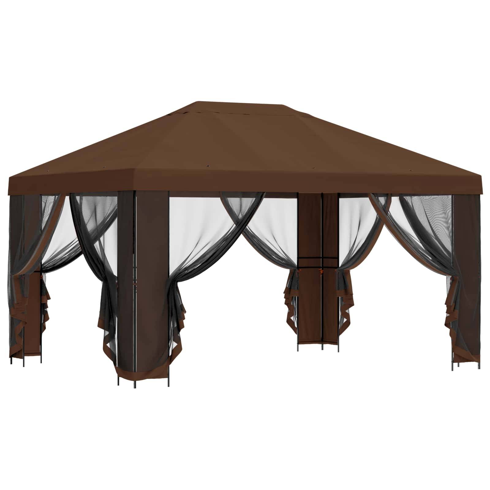 Tonnelle de jardin polyester et acier marron 400 x 300 x 276.5 cm - PANGIVO - Image 4