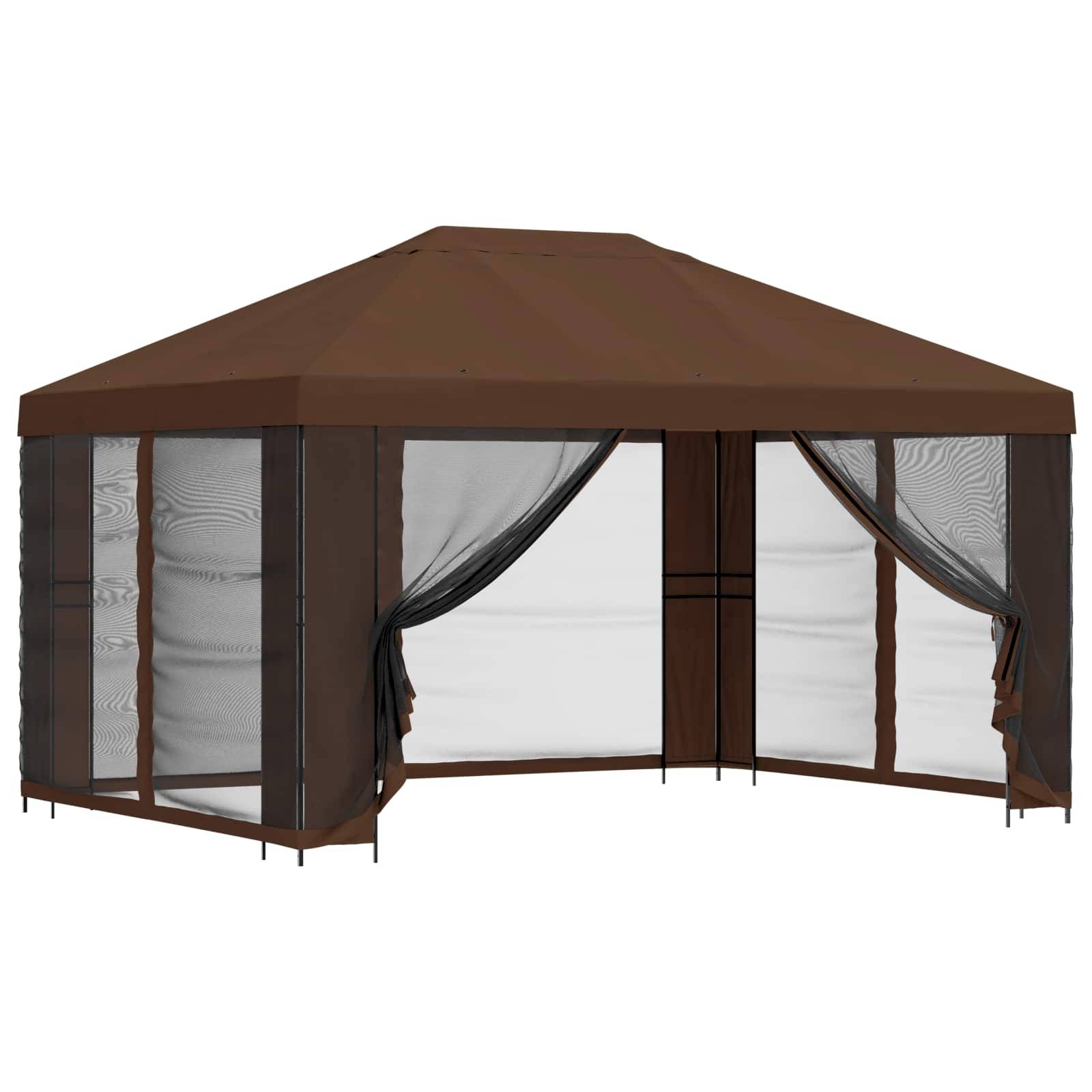 Tonnelle de jardin polyester et acier marron 400 x 300 x 276.5 cm - PANGIVO - Image 2