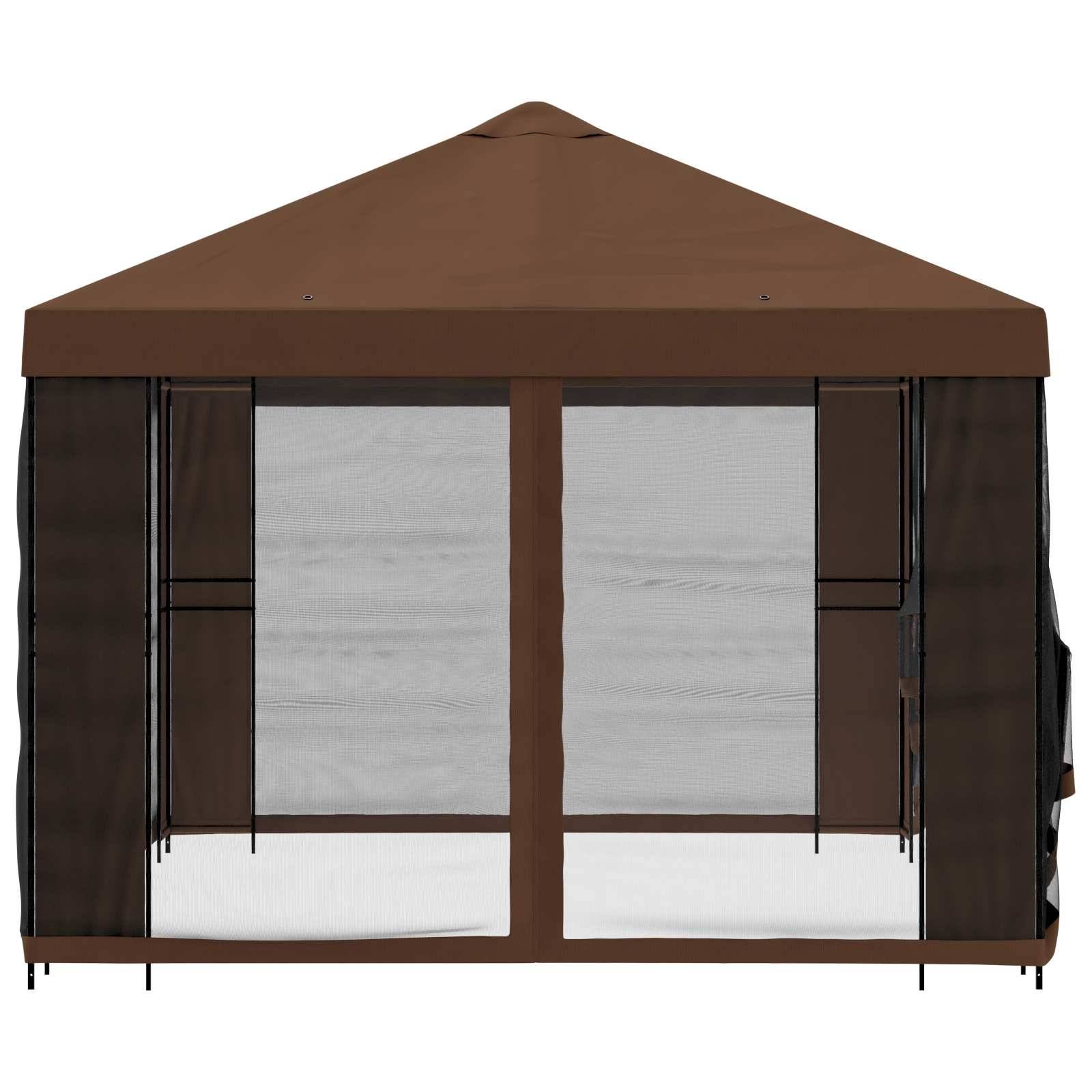 Tonnelle de jardin polyester et acier marron 400 x 300 x 276.5 cm - PANGIVO - Image 6