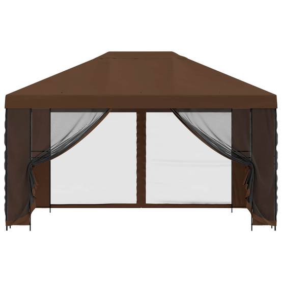 Tonnelle de jardin polyester et acier marron 400 x 300 x 276.5 cm - PANGIVO - Image 5