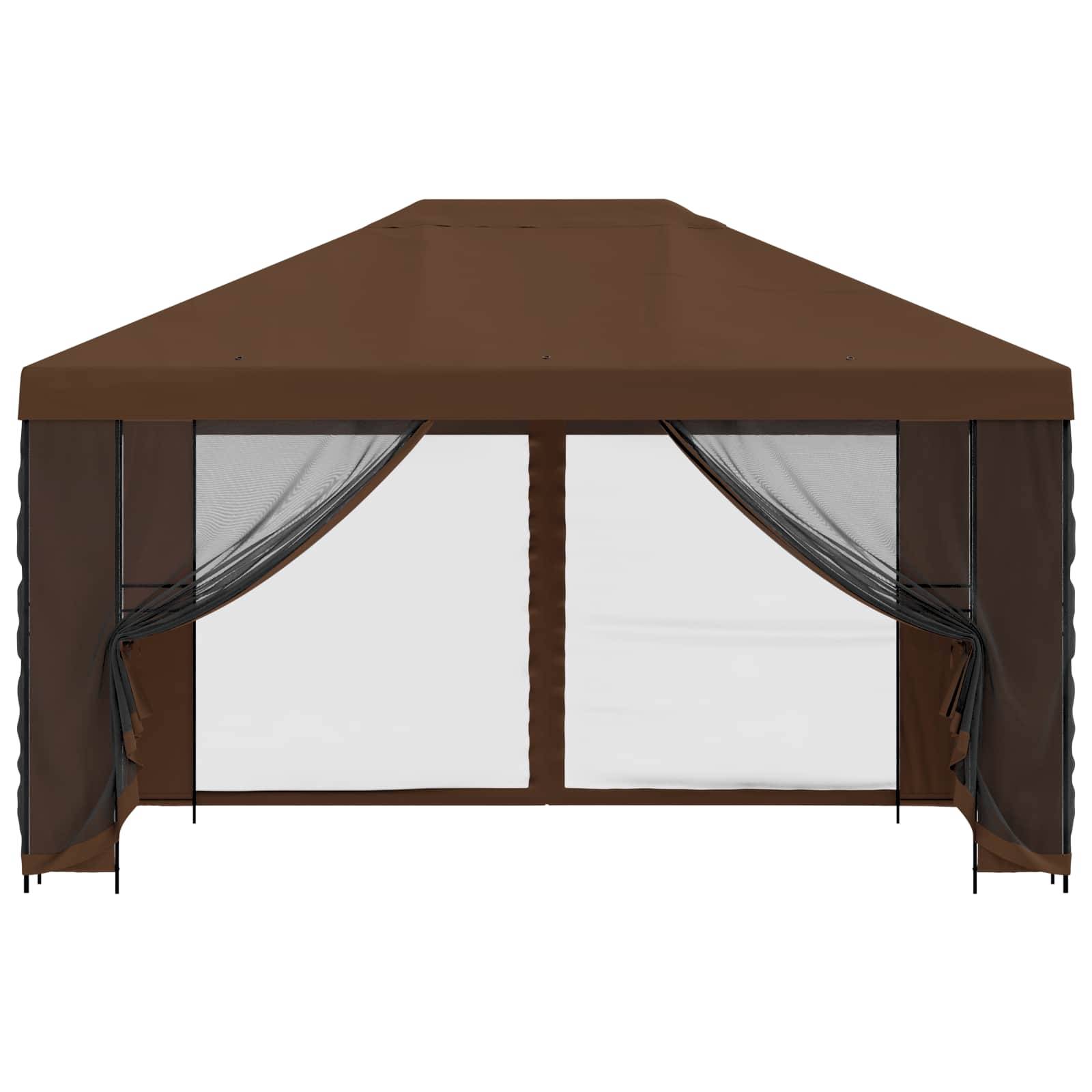 Tonnelle de jardin polyester et acier marron 400 x 300 x 276.5 cm - PANGIVO - Image 5