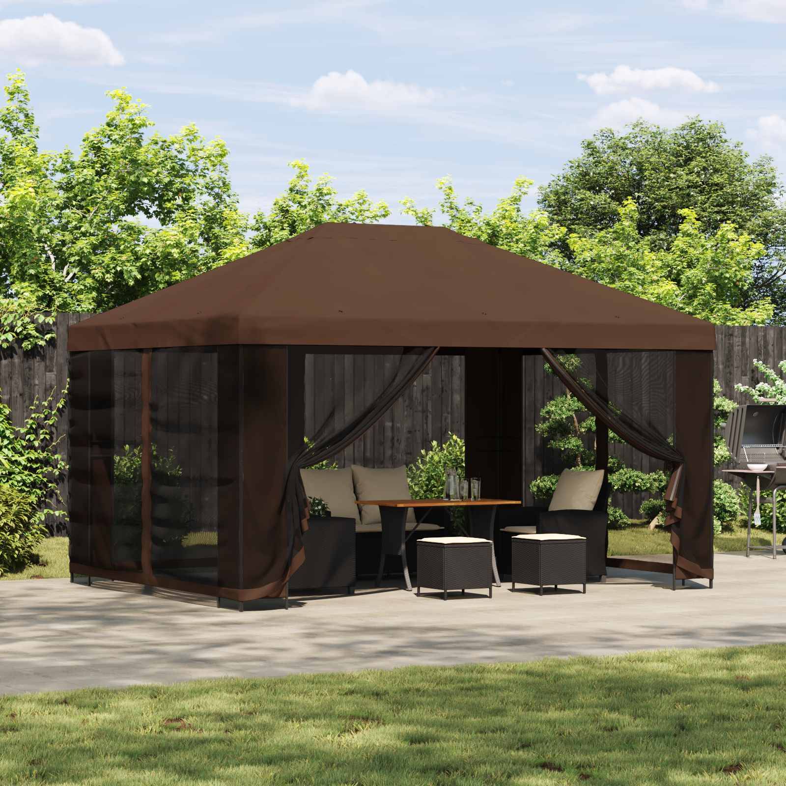 Tonnelle de jardin polyester et acier marron 400 x 300 x 276.5 cm - PANGIVO - Image 1