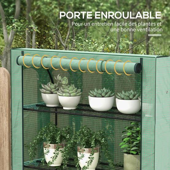 Mini serre de jardin à 4 étages avec bâche PE renforcée, porte enroulable et étagères 120 x 50 x 170 cm, vert - Image 8