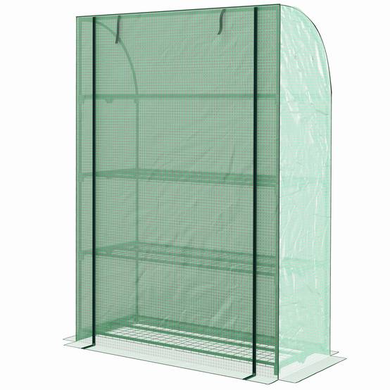Mini serre de jardin à 4 étages avec bâche PE renforcée, porte enroulable et étagères 120 x 50 x 170 cm, vert - Image 2