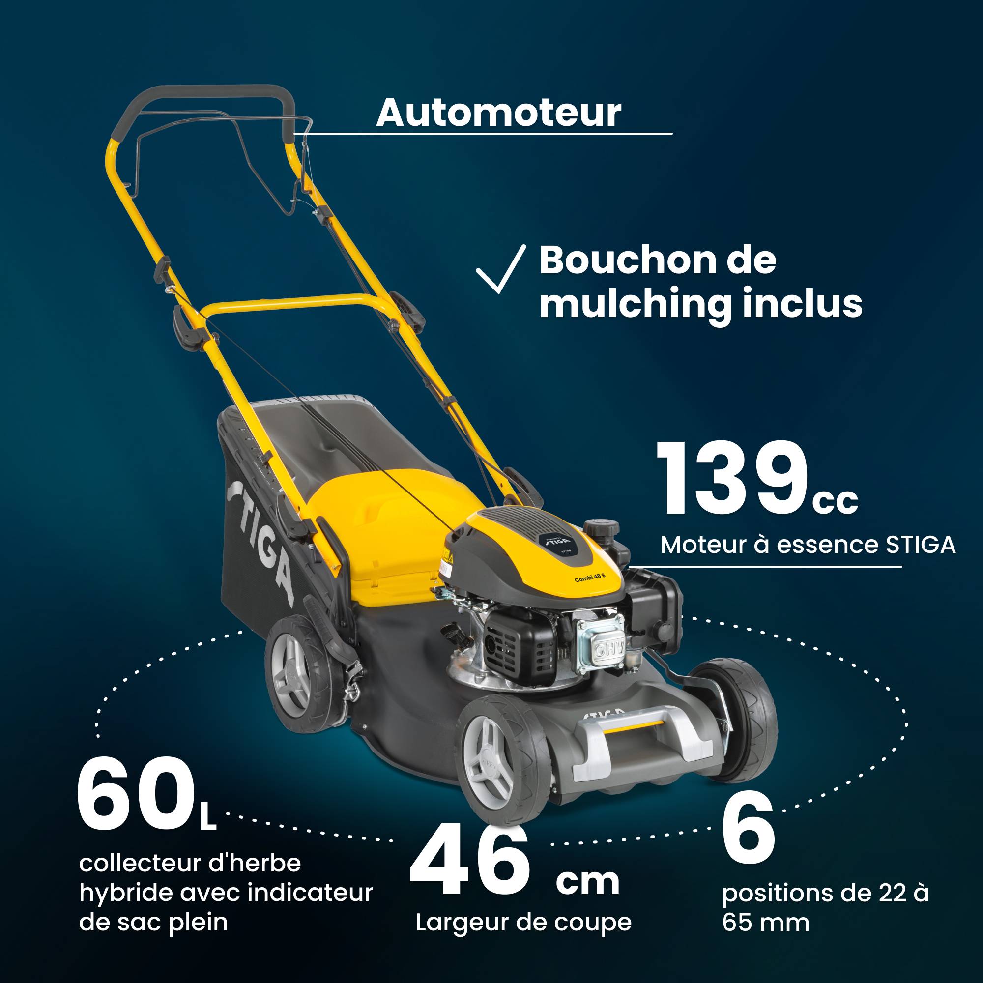 Stiga - Tondeuse Combi 48 S, moteur 139 cm³, largeur 46 cm, bac 60 litres - STIGA - Image 7