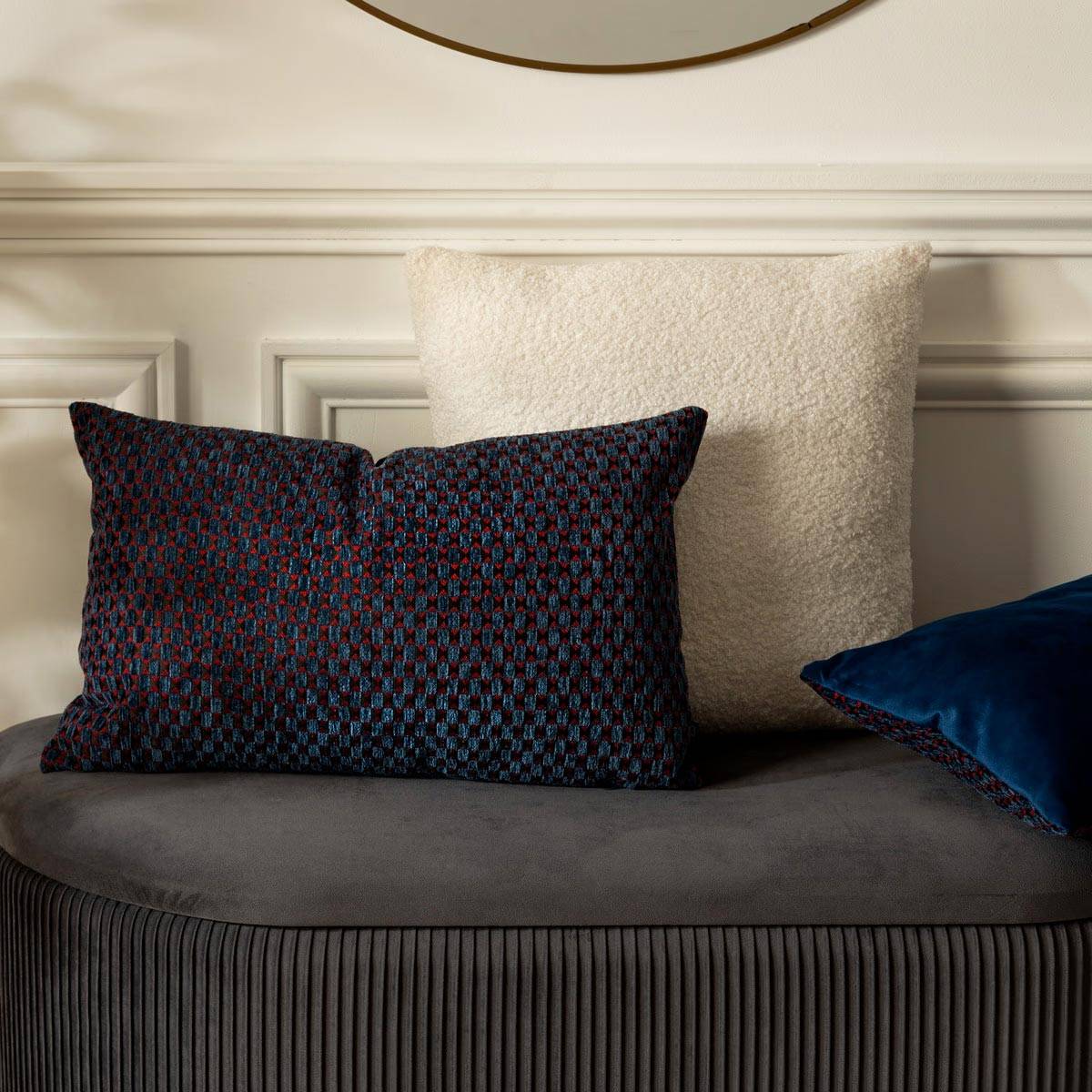 Atmosphera - Coussin décoratif jacquard chenille Bleu Egéen 30 x 50 cm - Imagen 5