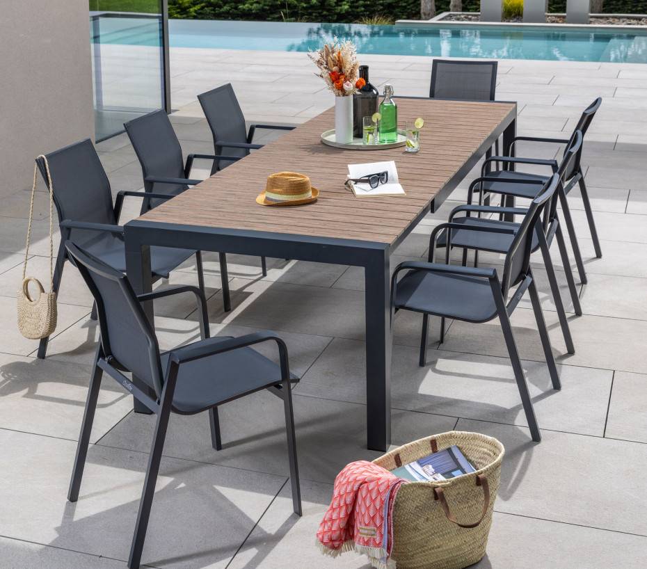 Ensemble table et chaises de jardin 8 places anthracite MIMIZAN - Image 1