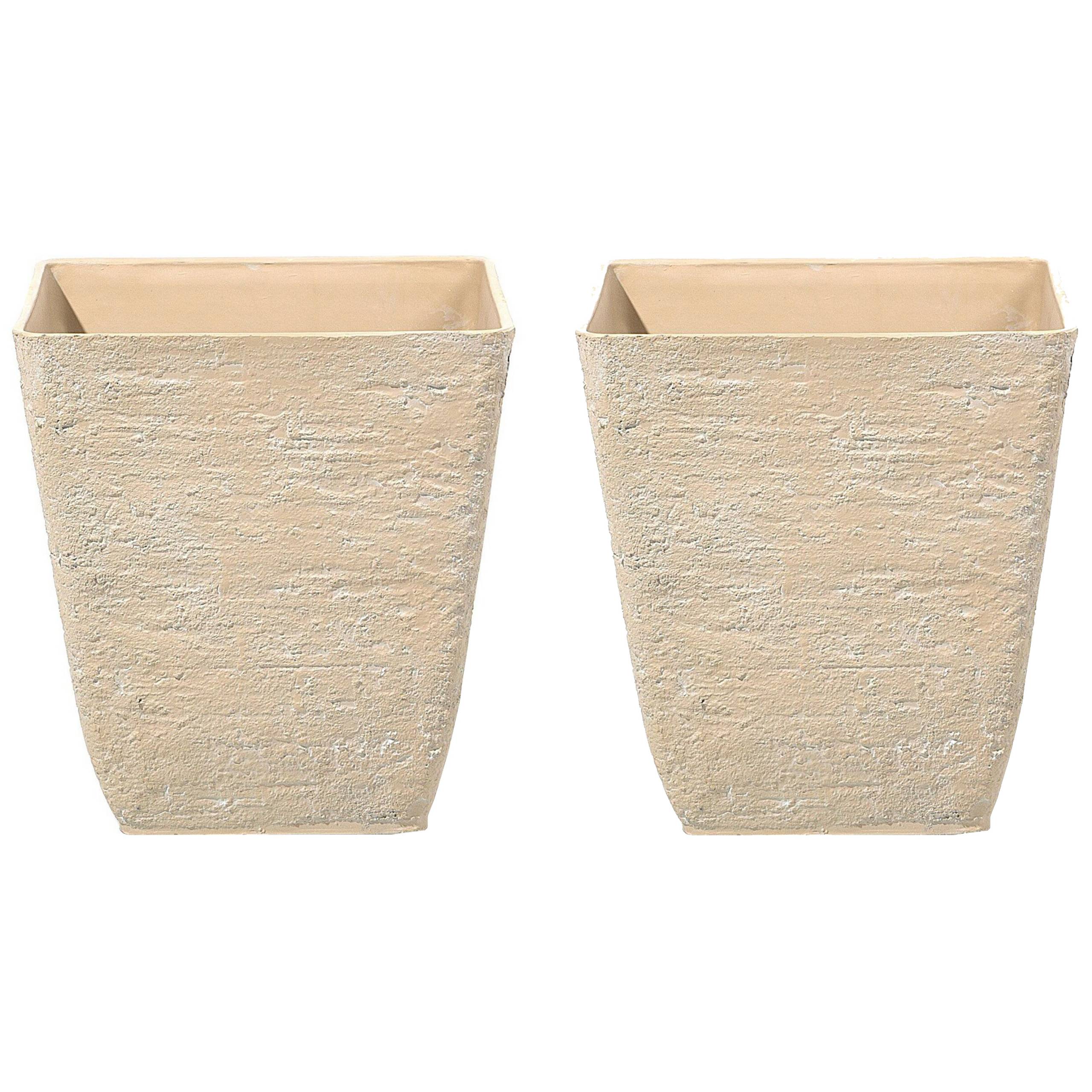Beliani - Cache-Pots Beige en Polyrésine 39 x 39 x 43 cm Effet Pierre Pot de Fleurs Idéal pour Extérieur et Intérieur Evasés Lot de 2 - Imagen 1