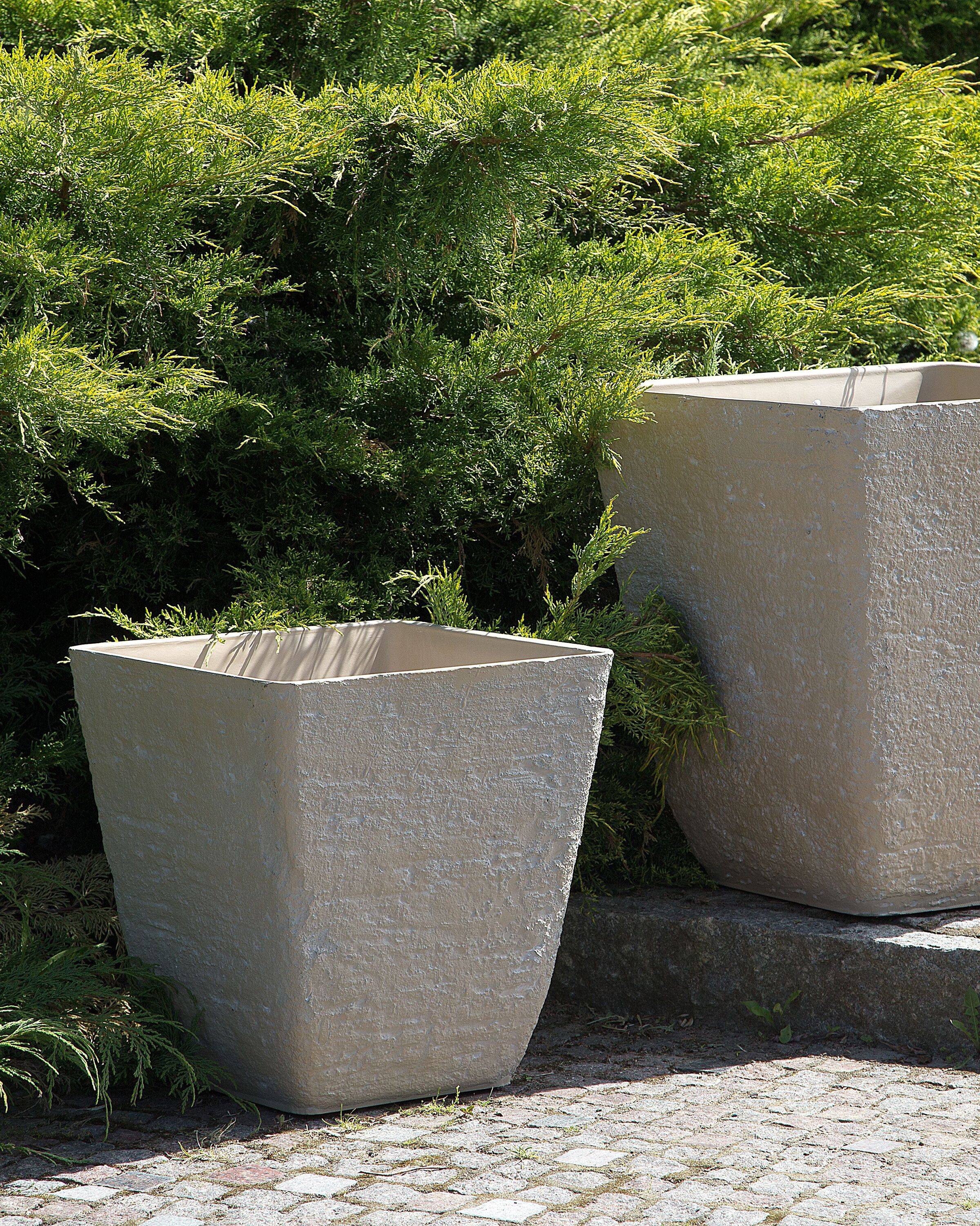 Beliani - Cache-Pots Beige en Polyrésine 39 x 39 x 43 cm Effet Pierre Pot de Fleurs Idéal pour Extérieur et Intérieur Evasés Lot de 2 - Imagen 2