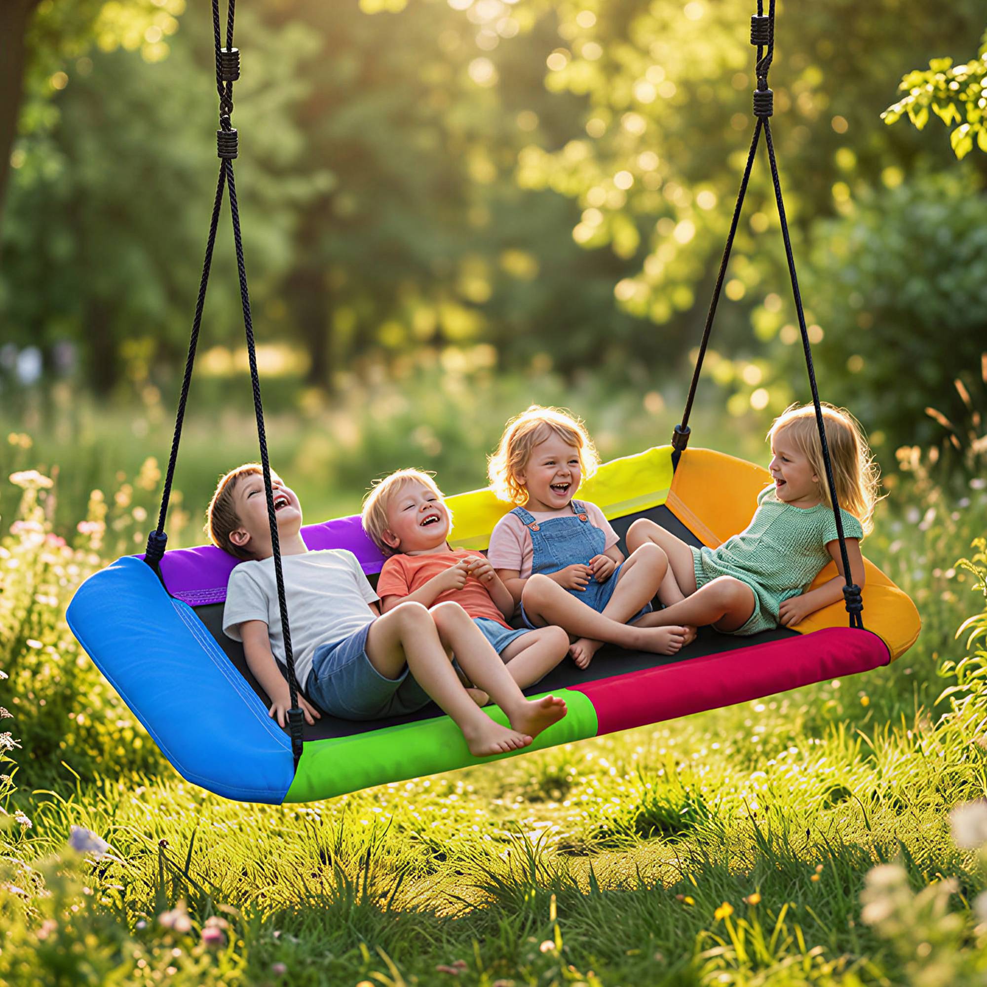 Balançoire nid suspendue réglable, charge 300 kg, cordes ajustables, pour 3-8 ans, 148×77×180 cm, multicolore, sécurisée - Image 2