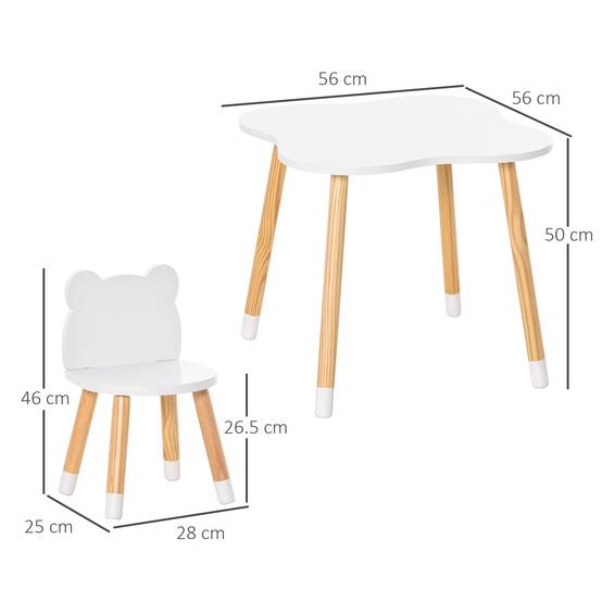 Petite table avec 2 chaises enfant forme ours en bois, blanc - Image 5