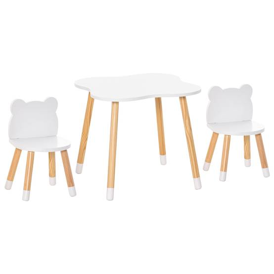 Petite table avec 2 chaises enfant forme ours en bois, blanc - Image 2