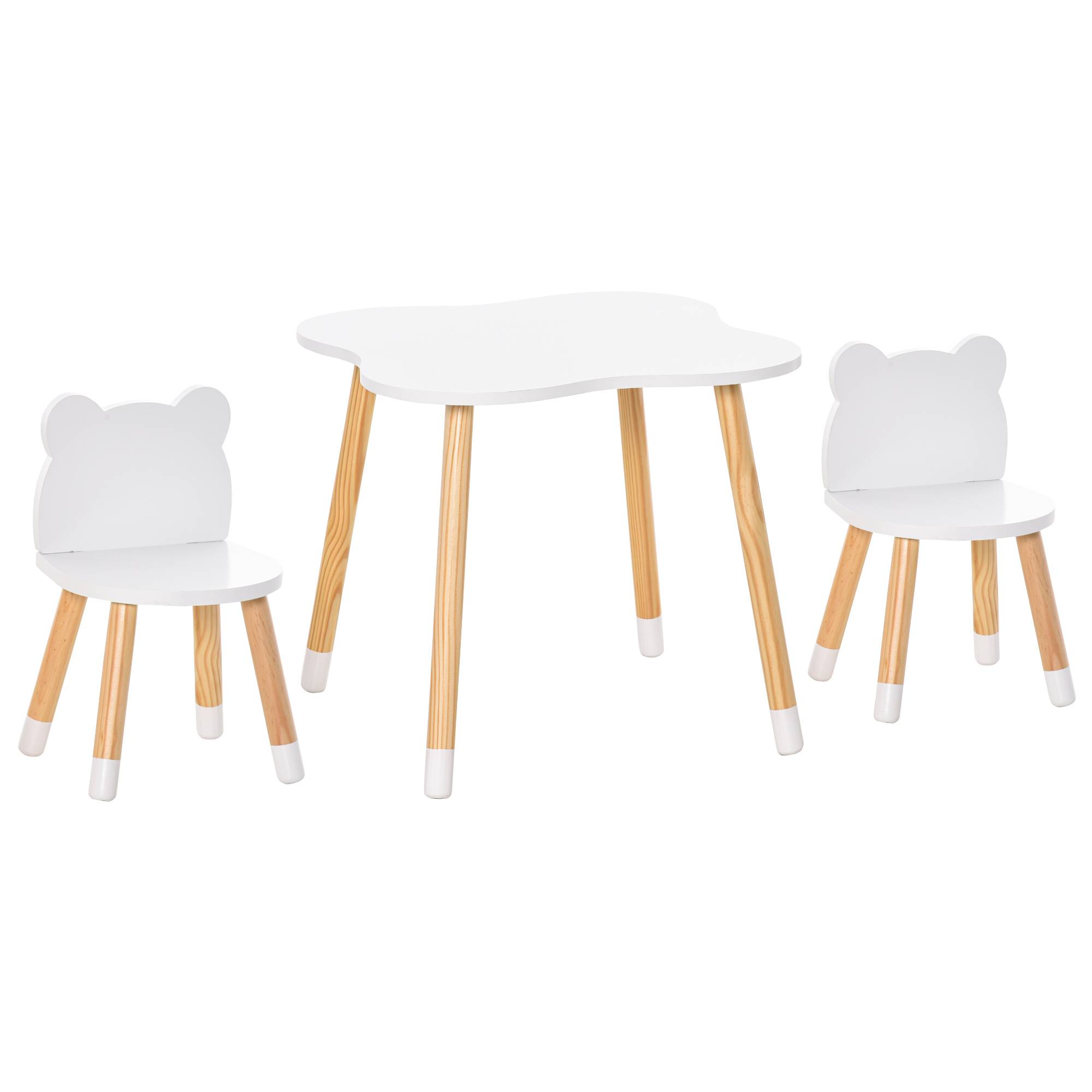 Petite table avec 2 chaises enfant forme ours en bois, blanc - Image 2