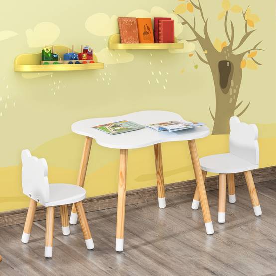 Petite table avec 2 chaises enfant forme ours en bois, blanc - Image 4