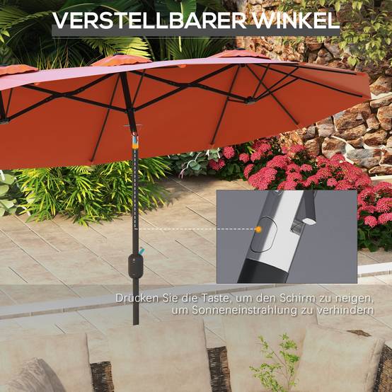 Parasol double inclinable en polyester et acier rouge bordeaux 295 x 152 x 222 cm - PANGIVO - Image 6