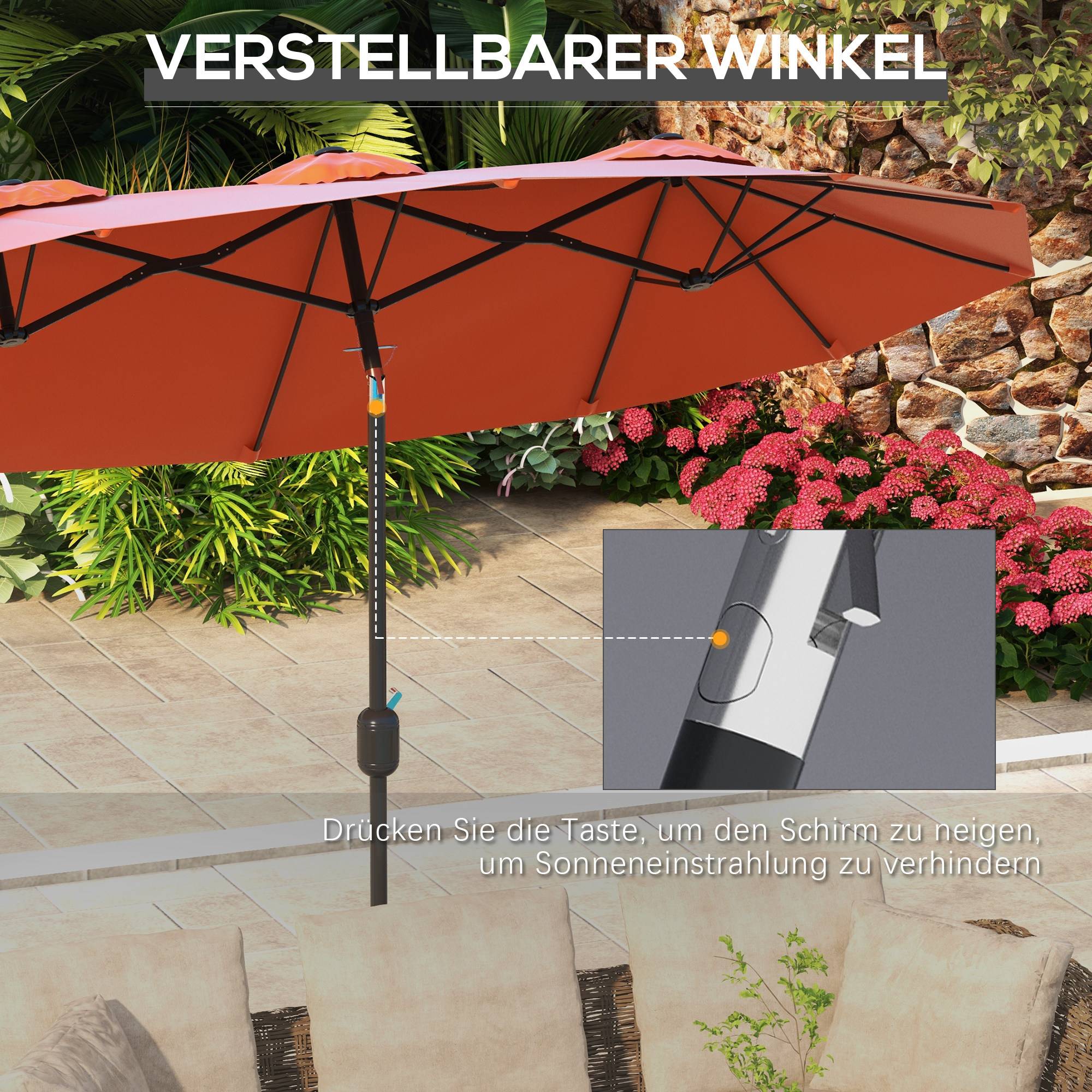 Parasol double inclinable en polyester et acier rouge bordeaux 295 x 152 x 222 cm - PANGIVO - Image 6